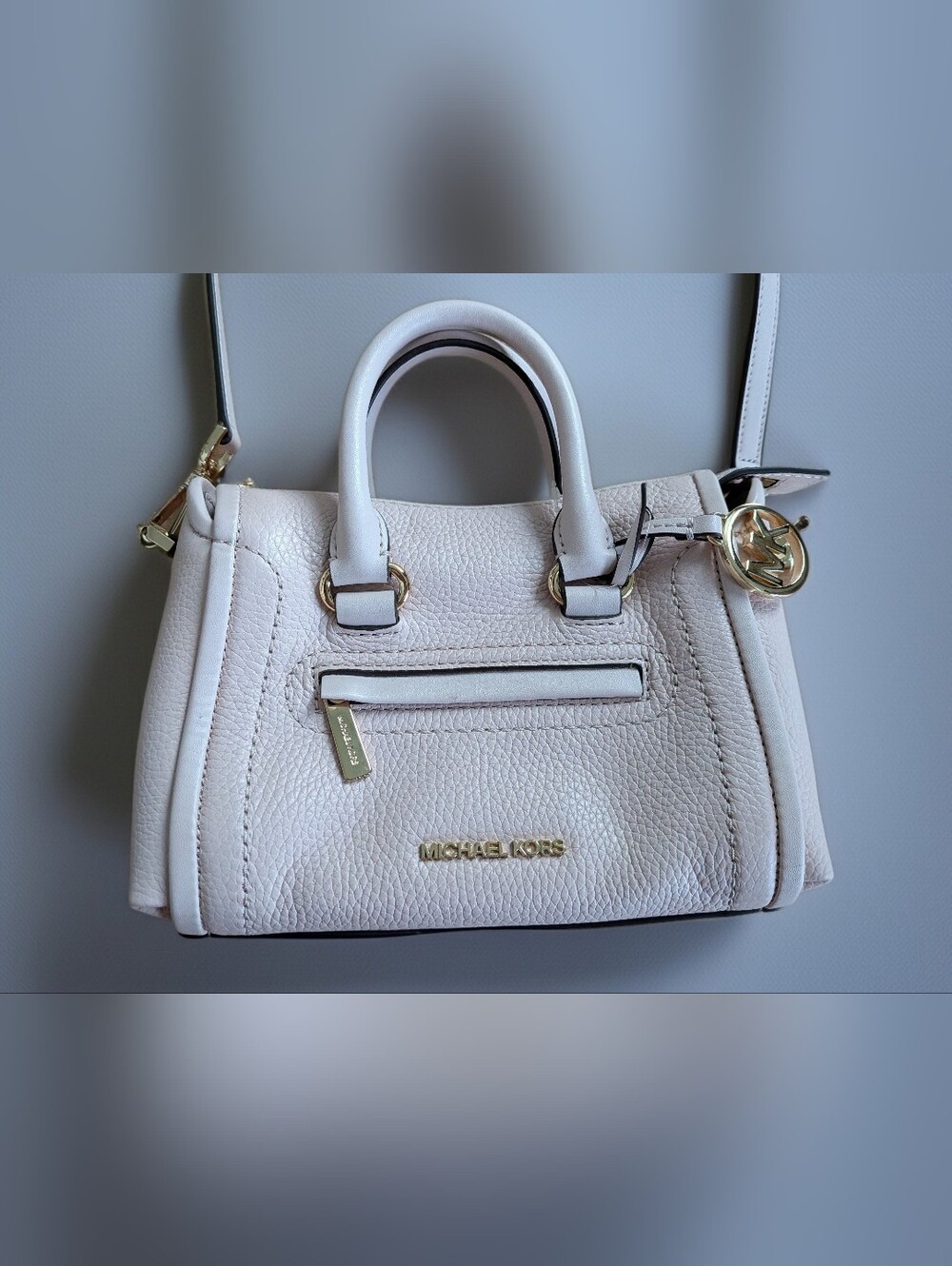 Michael Kors Pebbled Leather Satchel in Soft Blush with Gold Hardware
